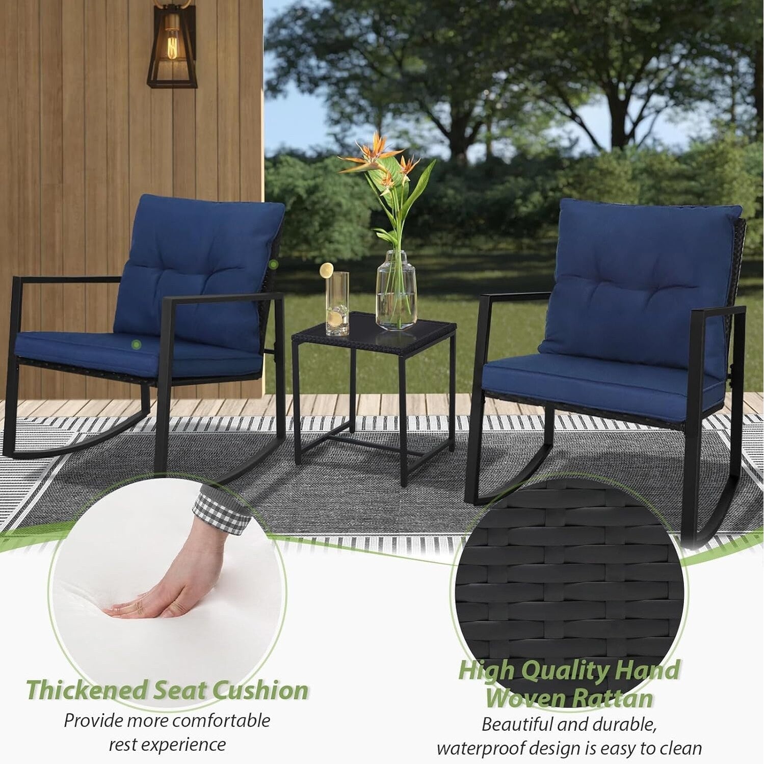 Ensemble bistrot à bascule d'extérieur en métal noir SUNCROWN 3 pièces