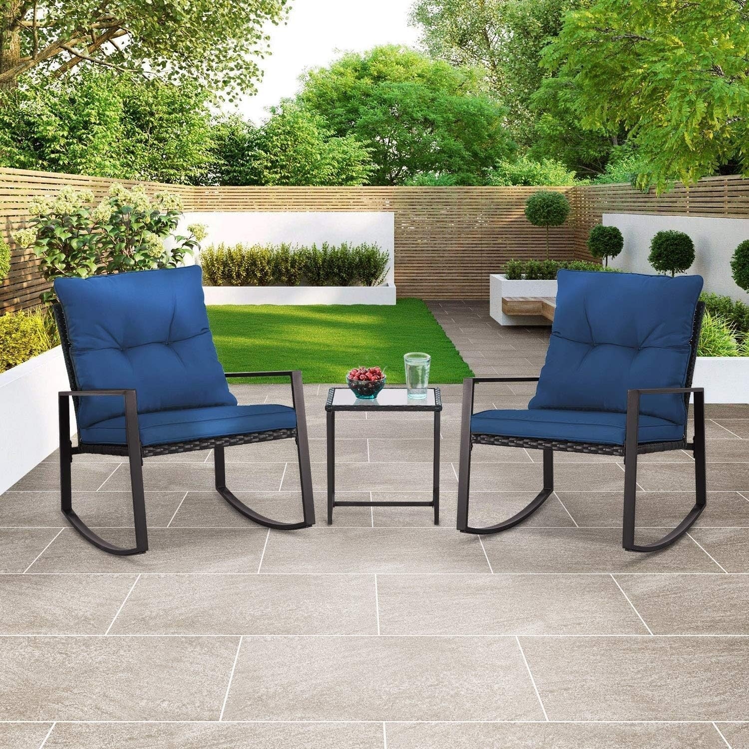 Ensemble bistrot à bascule d'extérieur en métal noir SUNCROWN 3 pièces