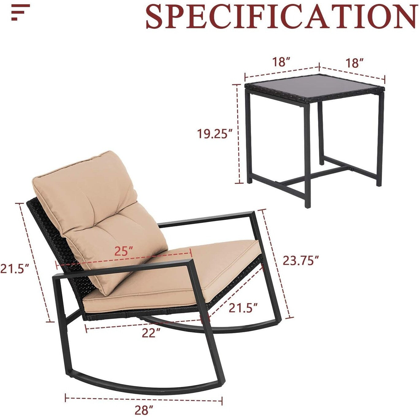Ensemble bistrot à bascule d'extérieur en métal noir SUNCROWN 3 pièces