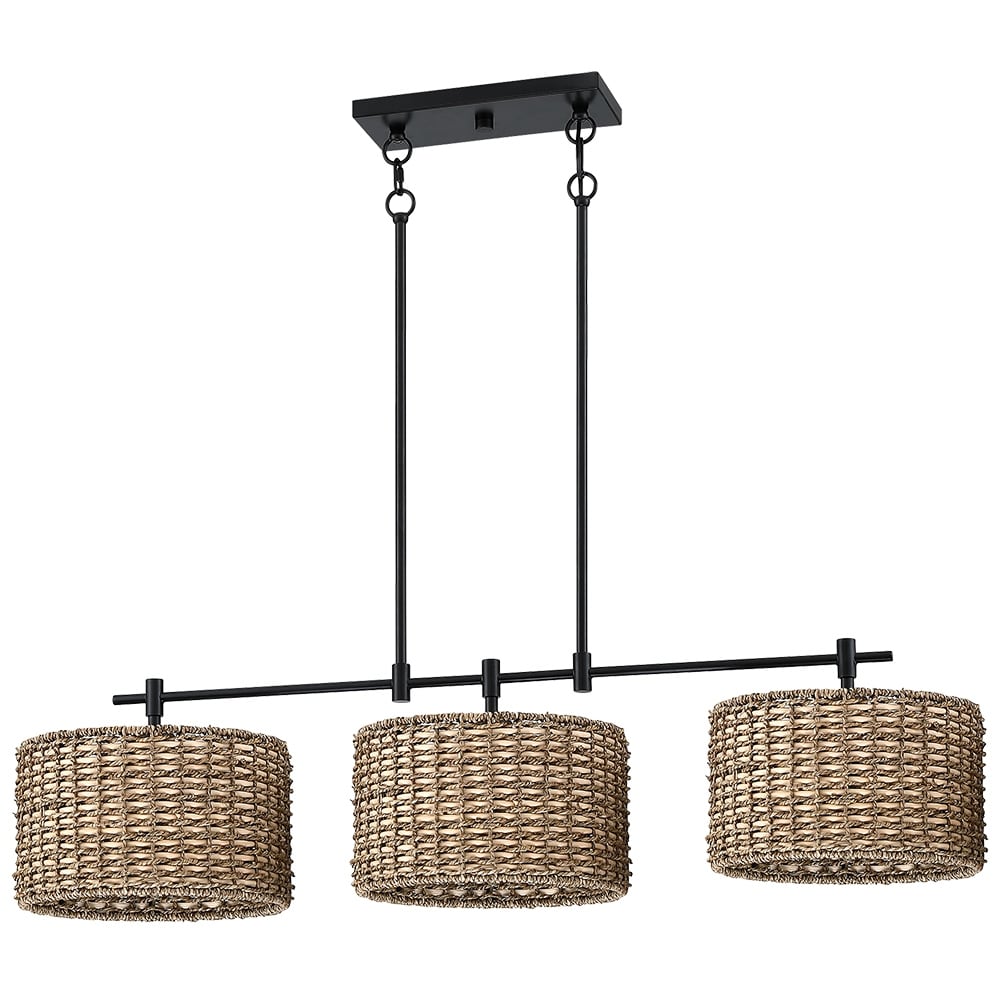 Lustre linéaire noir Sedgy à 3 lumières pour îlot de cuisine de style ferme - 41 W