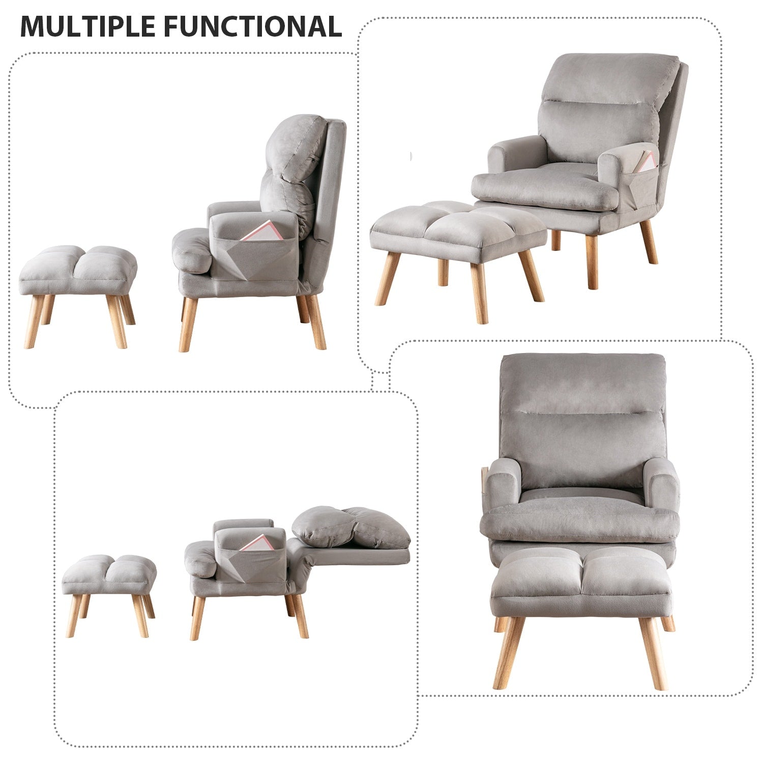 Fauteuil de salon décontracté en tissu doux avec dossier et pieds réglables