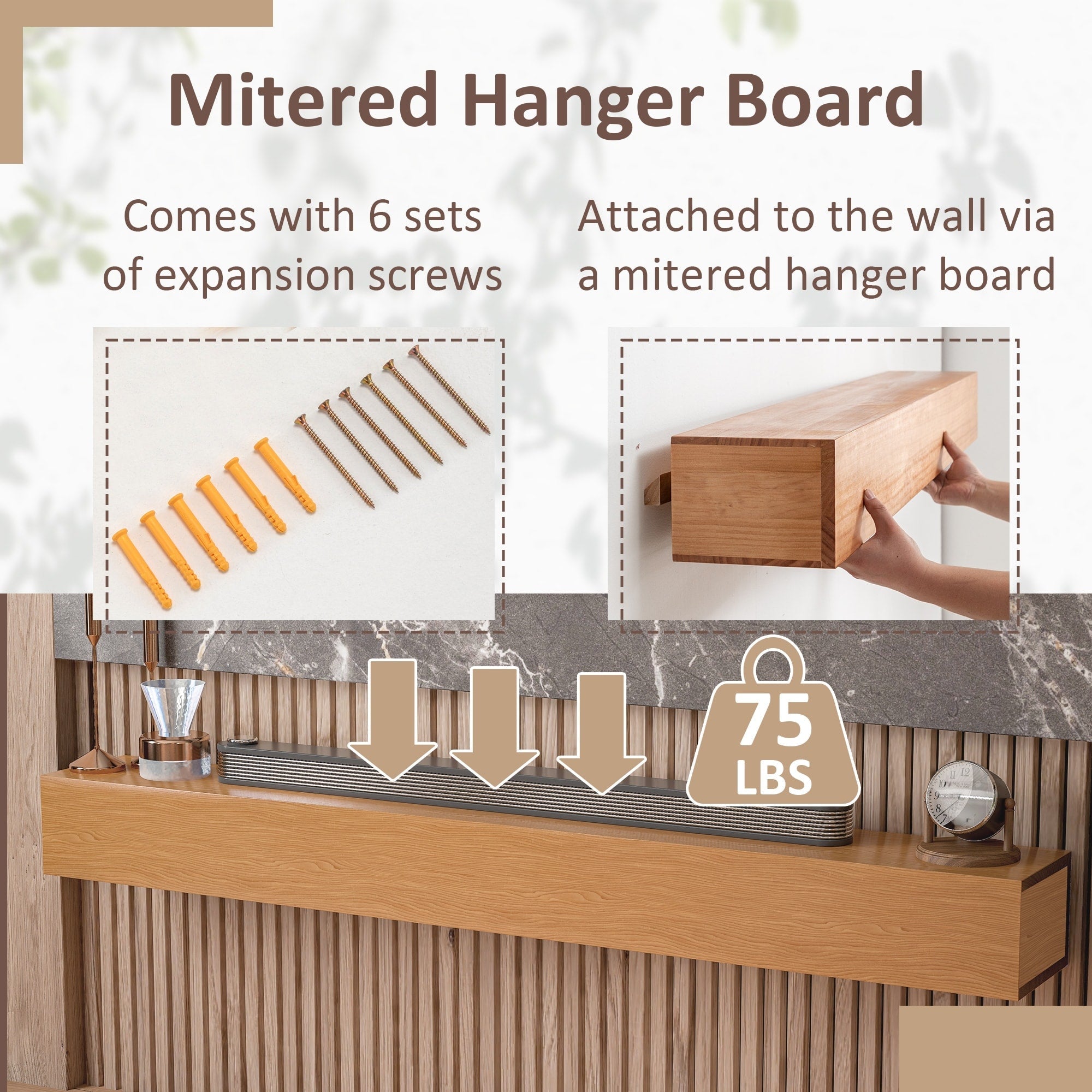 Étagère flottante murale pour manteau de cheminée en pin massif