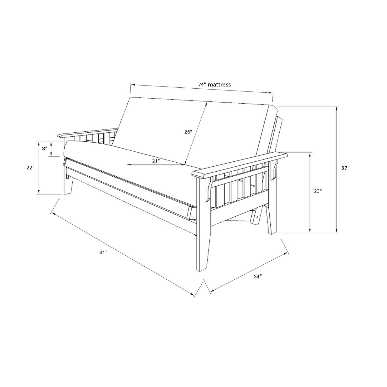 Ensemble futon rustique Somette Tucson pleine grandeur en noyer avec matelas