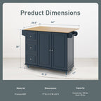 Desserte de cuisine Sophia &amp; William avec abattant et plateau en bois d'hévéa, desserte de cuisine roulante avec grand meuble de rangement