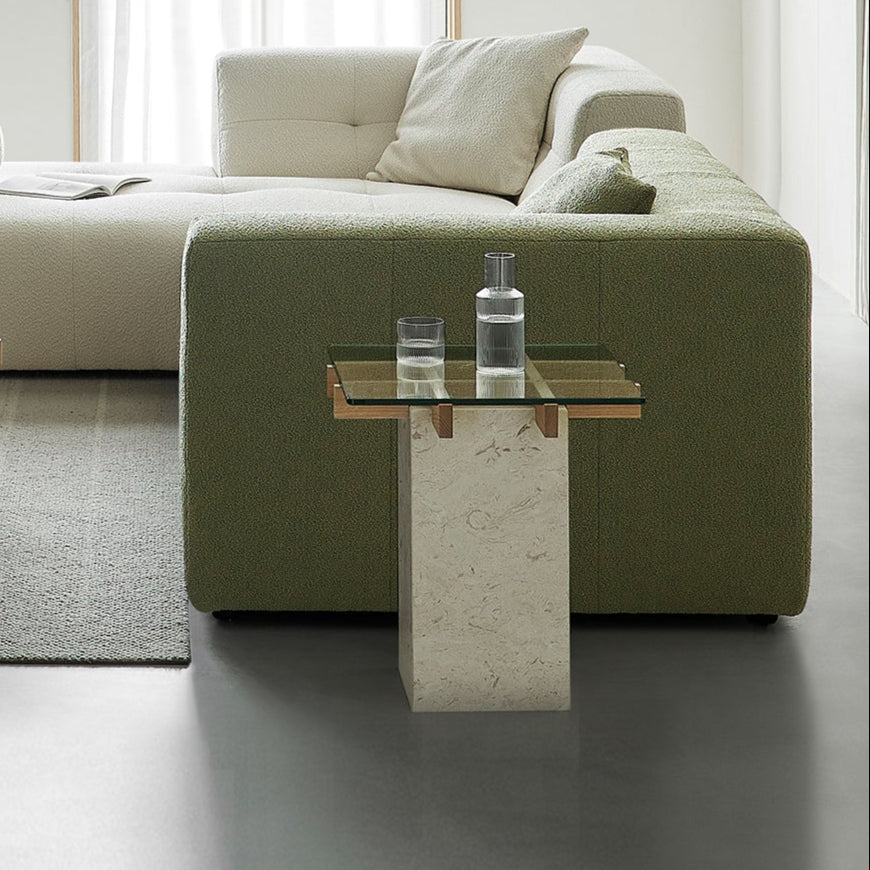 Lattice Glass Marble Side Table