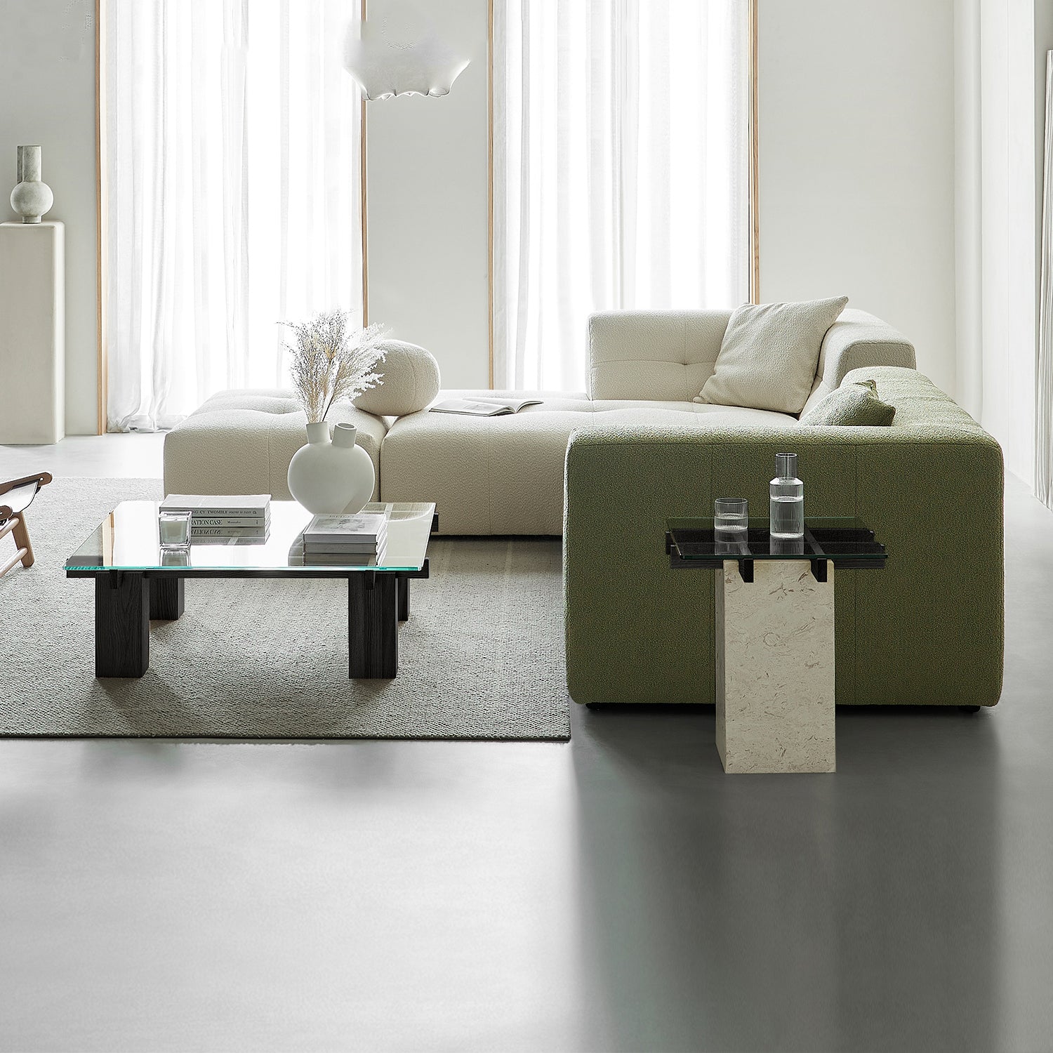 Lattice Glass Marble Side Table