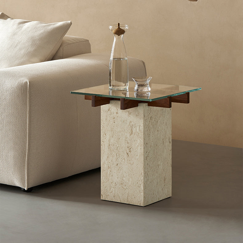 Lattice Glass Marble Side Table