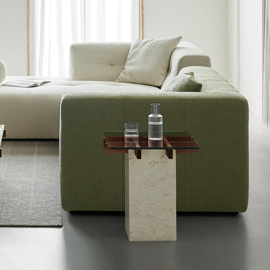 Lattice Glass Marble Side Table
