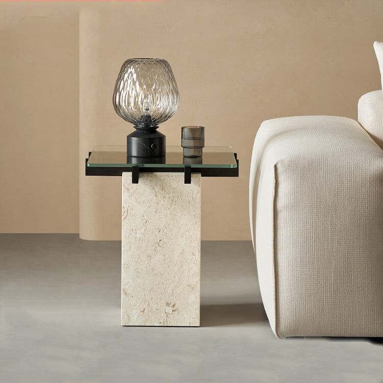 Lattice Glass Marble Side Table