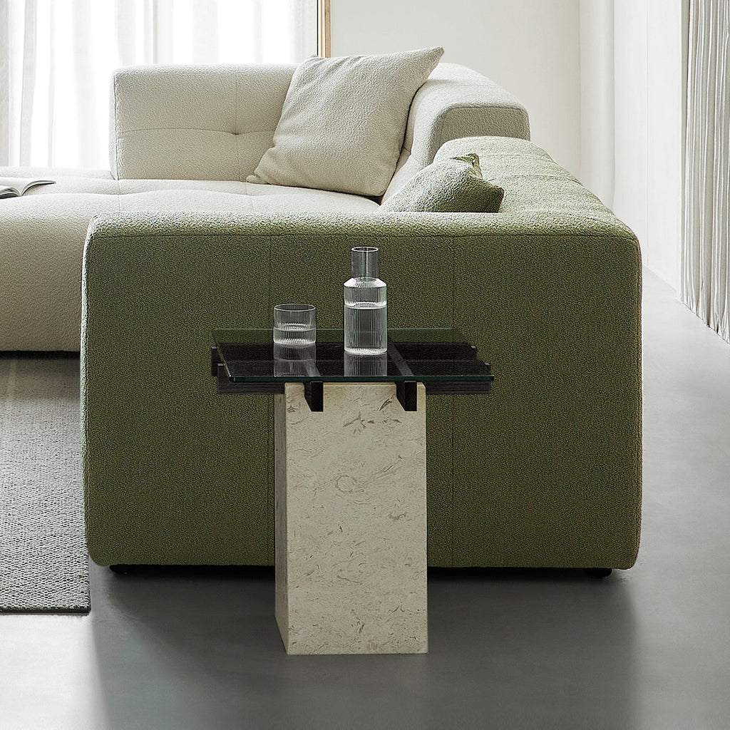 Lattice Glass Marble Side Table