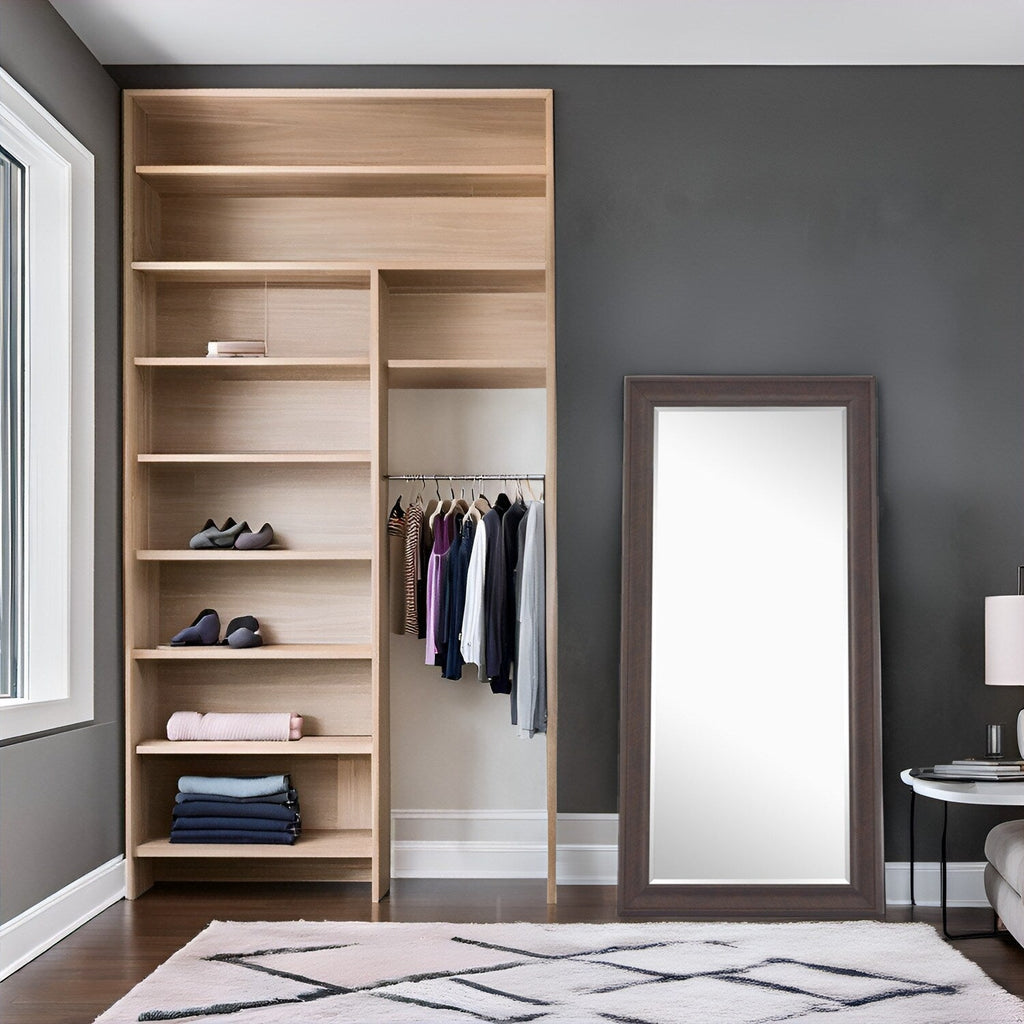 Grand miroir sur toute la surface, miroir surdimensionné, cadre en imitation bois lisse, miroir rectangulaire à suspendre au mur