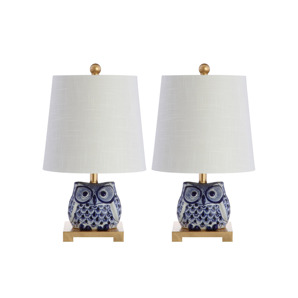 Mini lampe de table en céramique Tiki 16, bleu/blanc (lot de 2) par JONATHAN Y