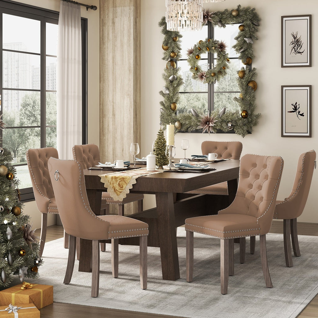 Chaise de salle à manger capitonnée en velours avec pieds en bois massif, lot de 6