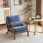Fauteuil d'appoint rembourré en lin mélangé avec pieds en bois et un coussin beige