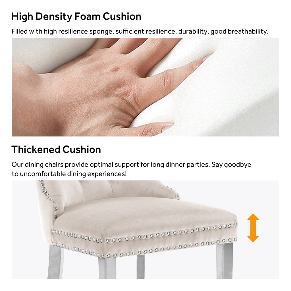 Chaise de salle à manger capitonnée en velours avec pieds en bois massif, lot de 6