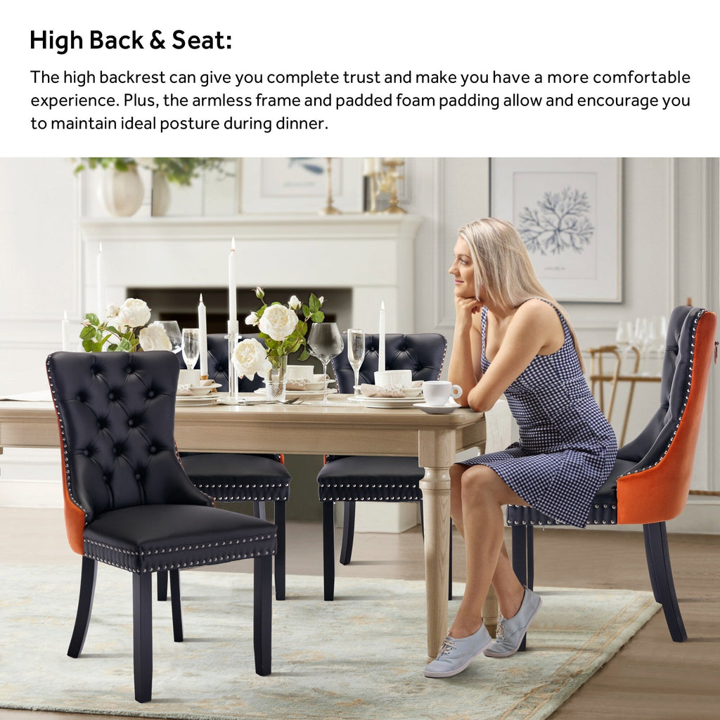 Chaise de salle à manger capitonnée en velours avec pieds en bois massif, lot de 6