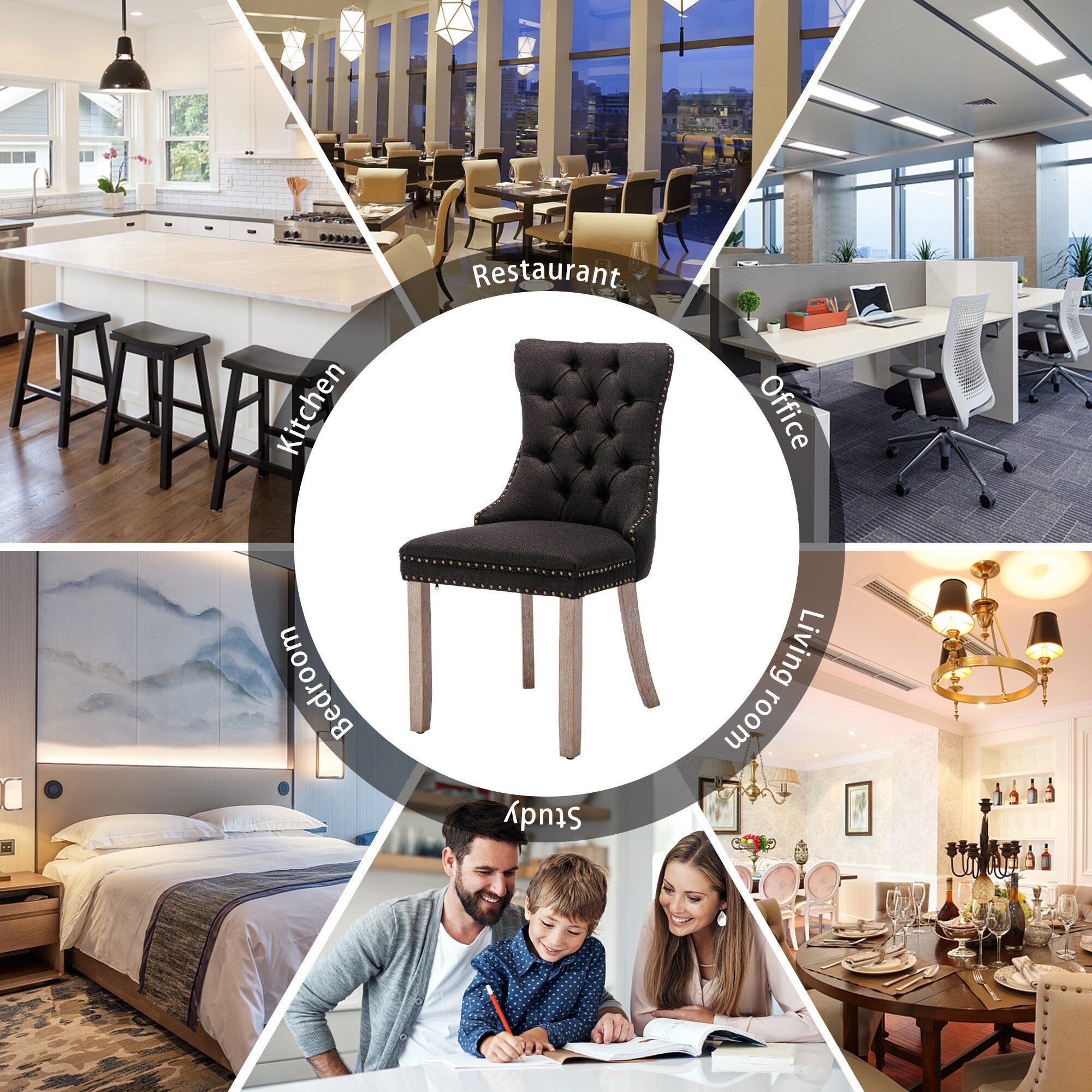 Chaise de salle à manger capitonnée en velours avec pieds en bois massif, lot de 6