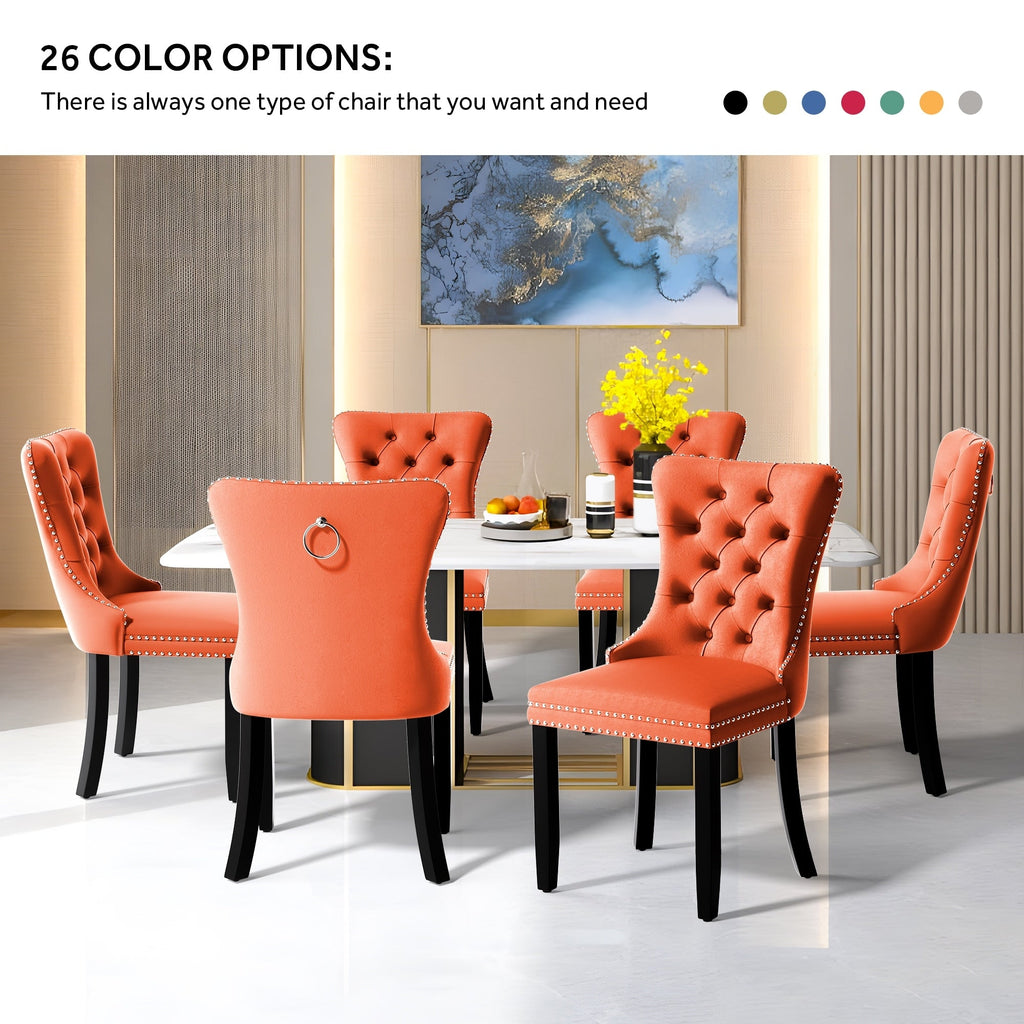 Chaise de salle à manger capitonnée en velours avec pieds en bois massif, lot de 6