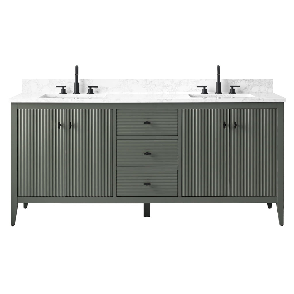 Meuble-lavabo double vasque Vanity Art 72 avec plateau en marbre reconstitué