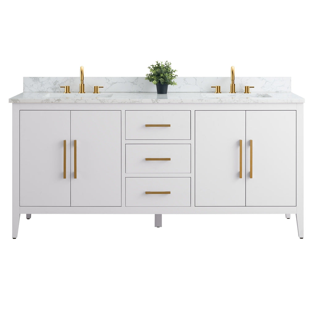 Meuble-lavabo double vasque Vanity Art 72 avec plateau en marbre reconstitué