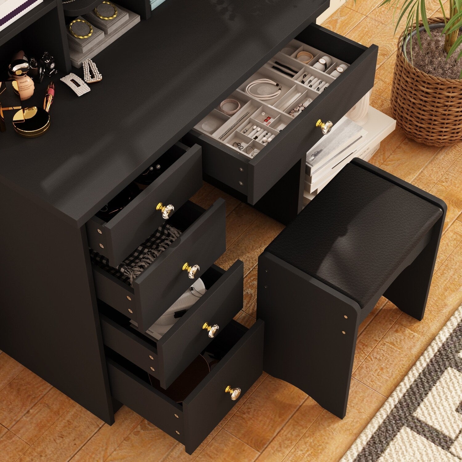 Ensemble de coiffeuse avec miroir et lampe, coiffeuse de maquillage avec tabouret