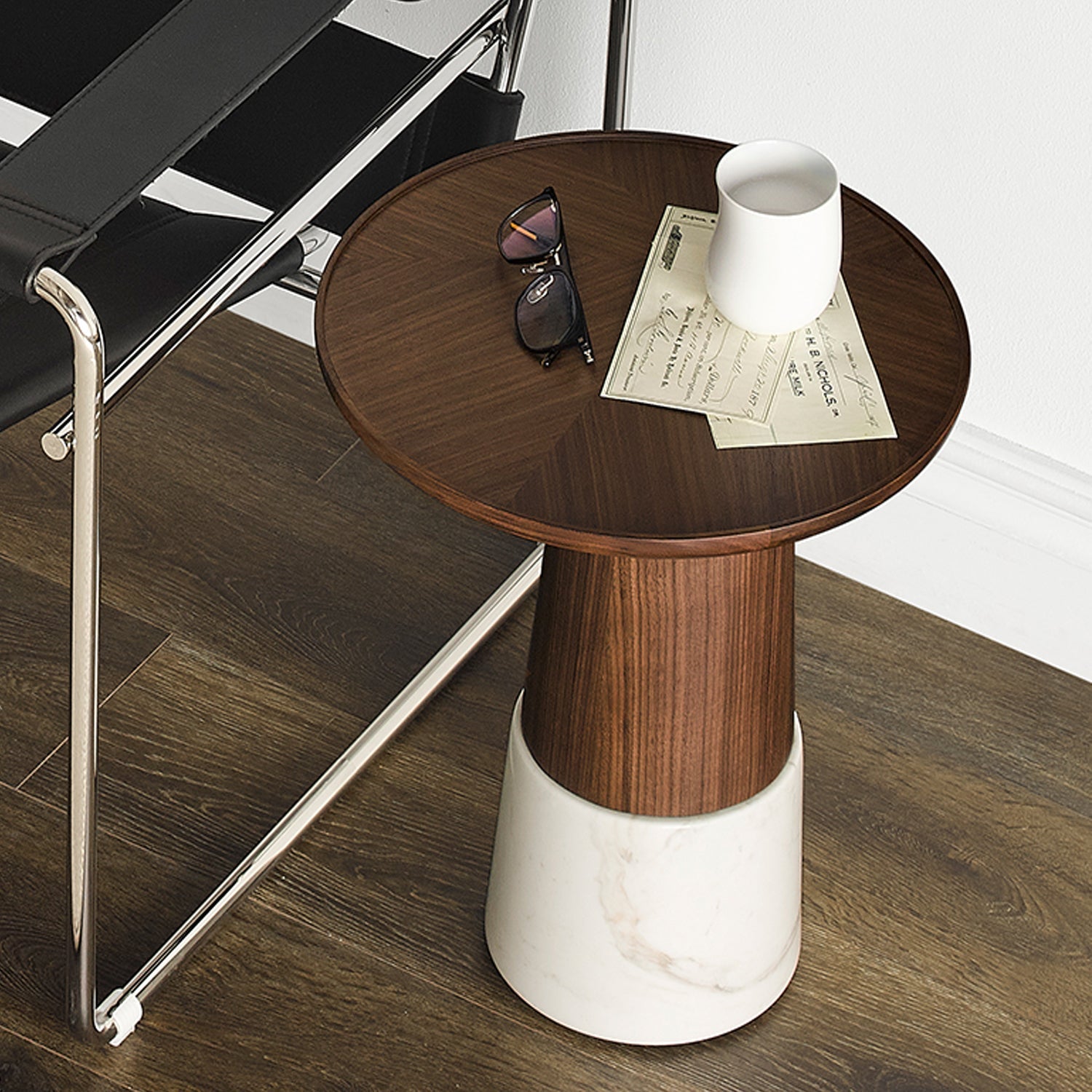 Verona Marble Walnut Side Table
