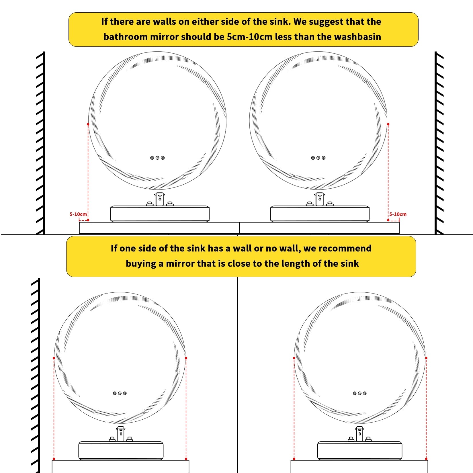 Miroir de salle de bain tactile à LED étanche, antibuée, à intensité variable