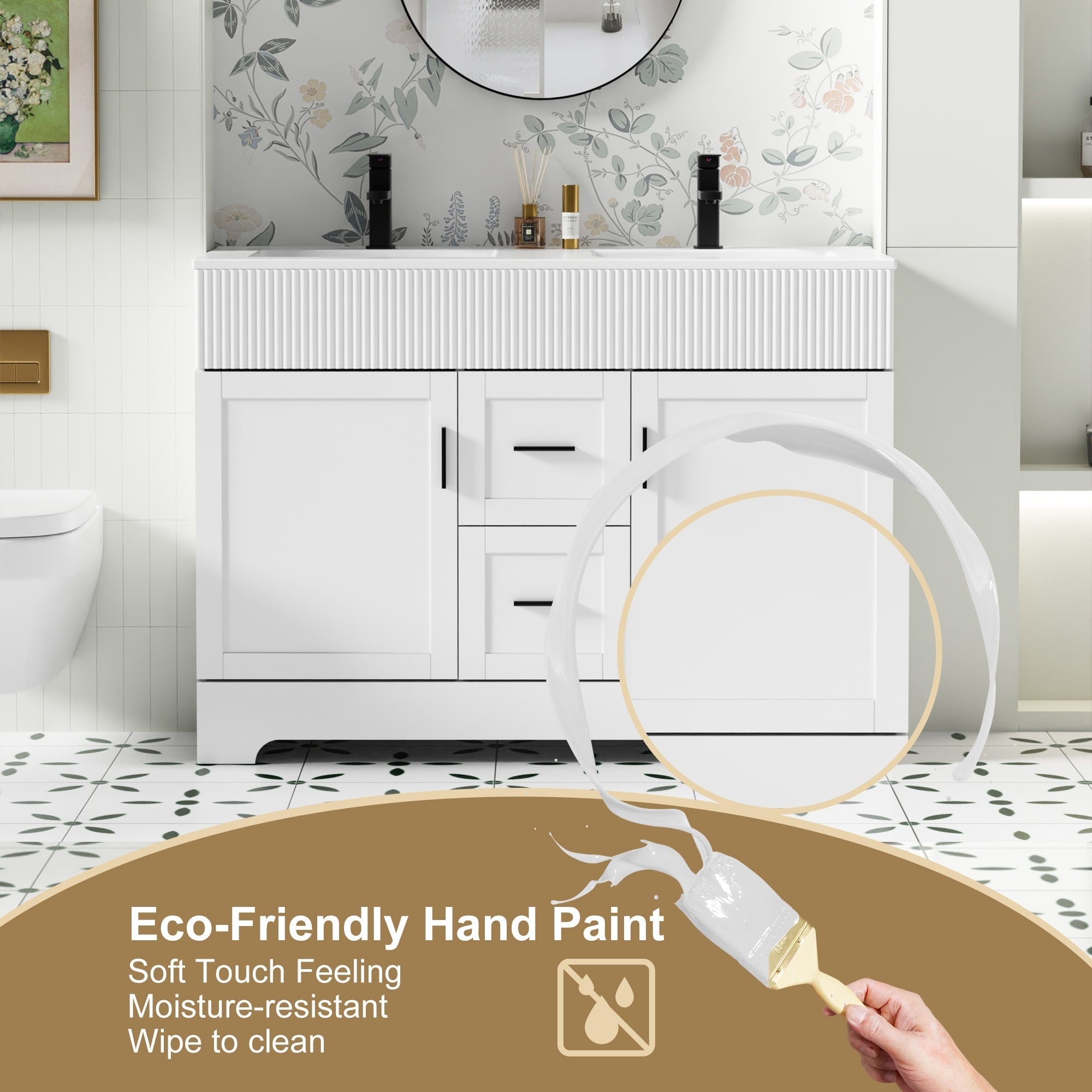 Ensemble de meuble-lavabo Wavy Line 30/36/48 avec lavabo et robinet