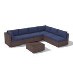 Ensemble de canapés d'extérieur sectionnels rembourrés en osier et acier, 7 pièces