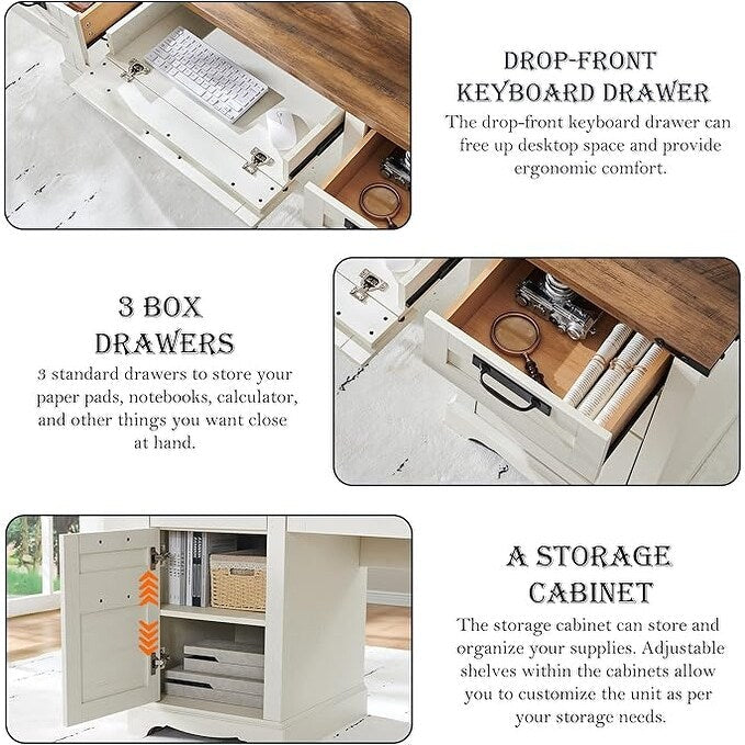 Bureau exécutif Farmhouse 60, bureau en bois pour la maison, bureau d'ordinateur