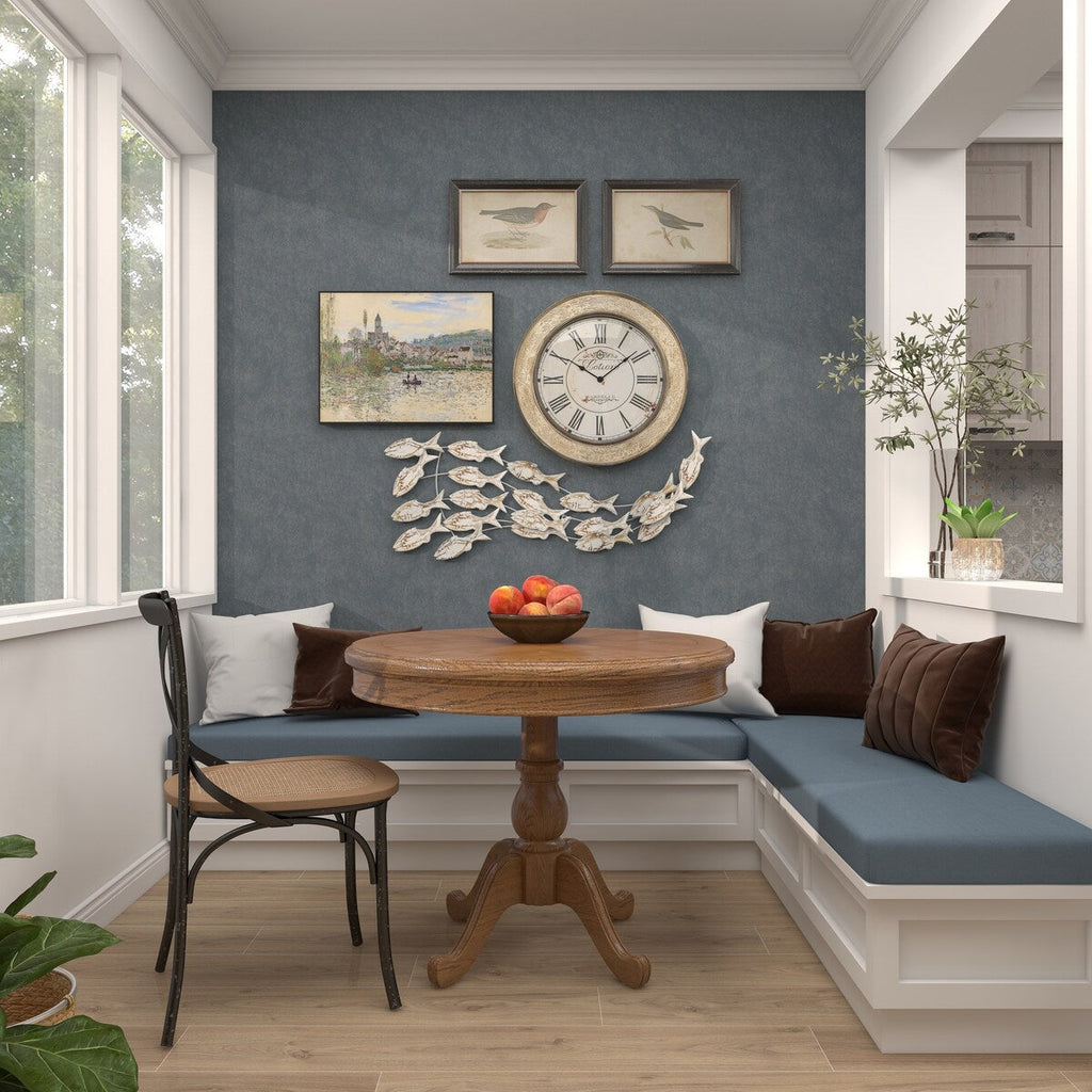 Décoration murale en bois faite main, motif poisson nageur, effet vieilli marron - Blanc - Roche River Decor