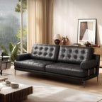 Espresso Tufted Leather Sofa