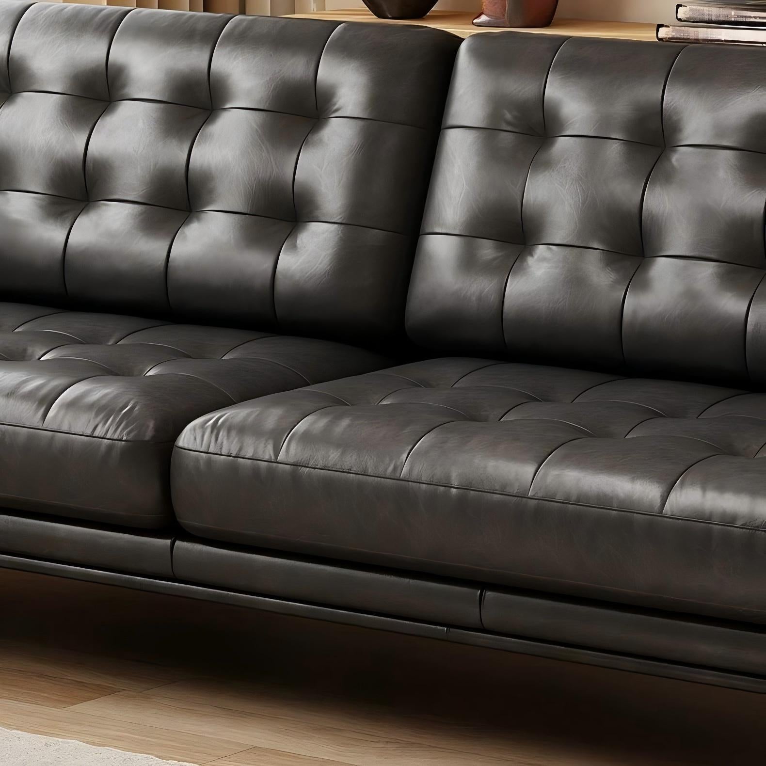 Espresso Tufted Leather Sofa