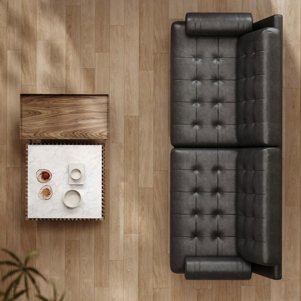 Espresso Tufted Leather Sofa