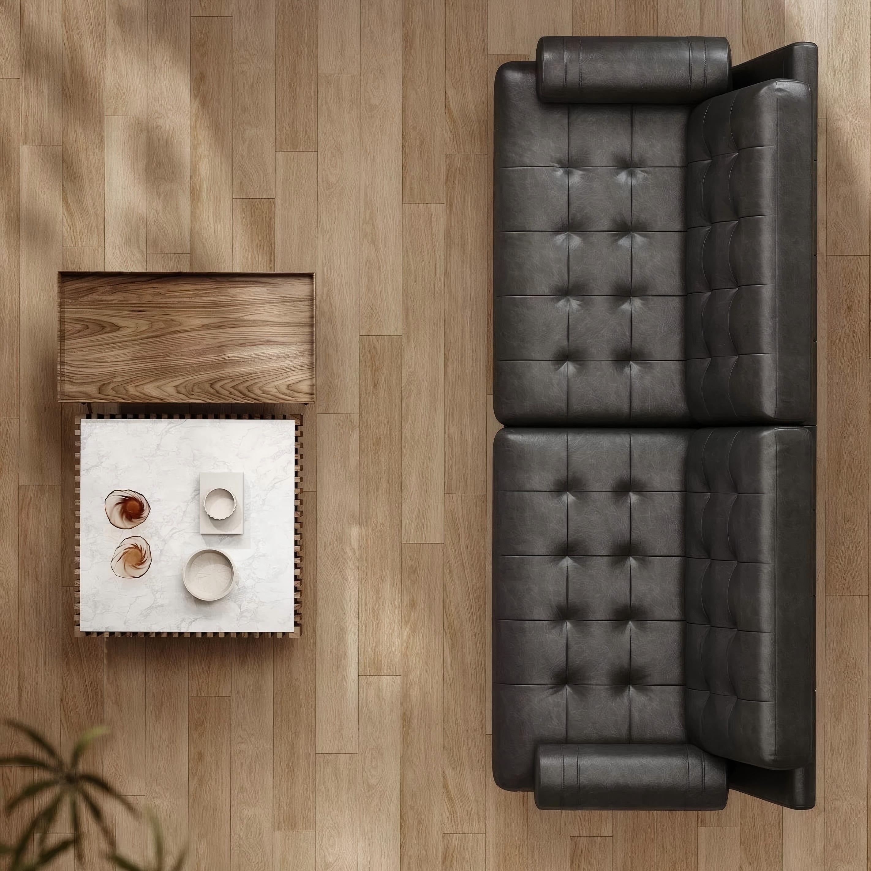 Espresso Tufted Leather Sofa