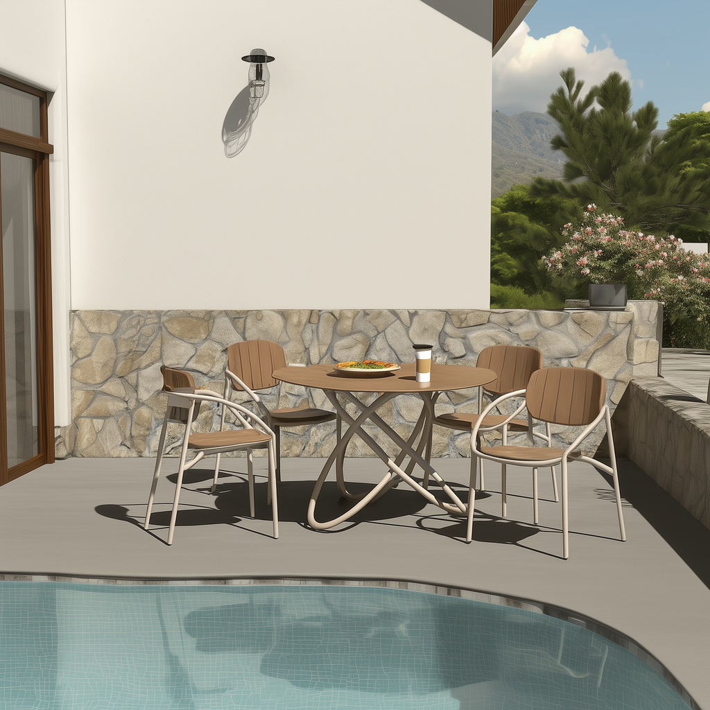 Chloe Outdoor 4-Person Patio Dining Set with Round Teak-Top Table