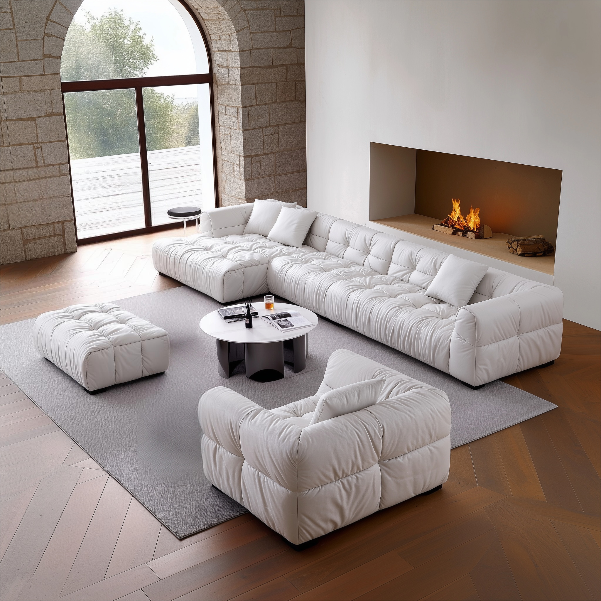 Boba Cream Leathaire Sectional Set