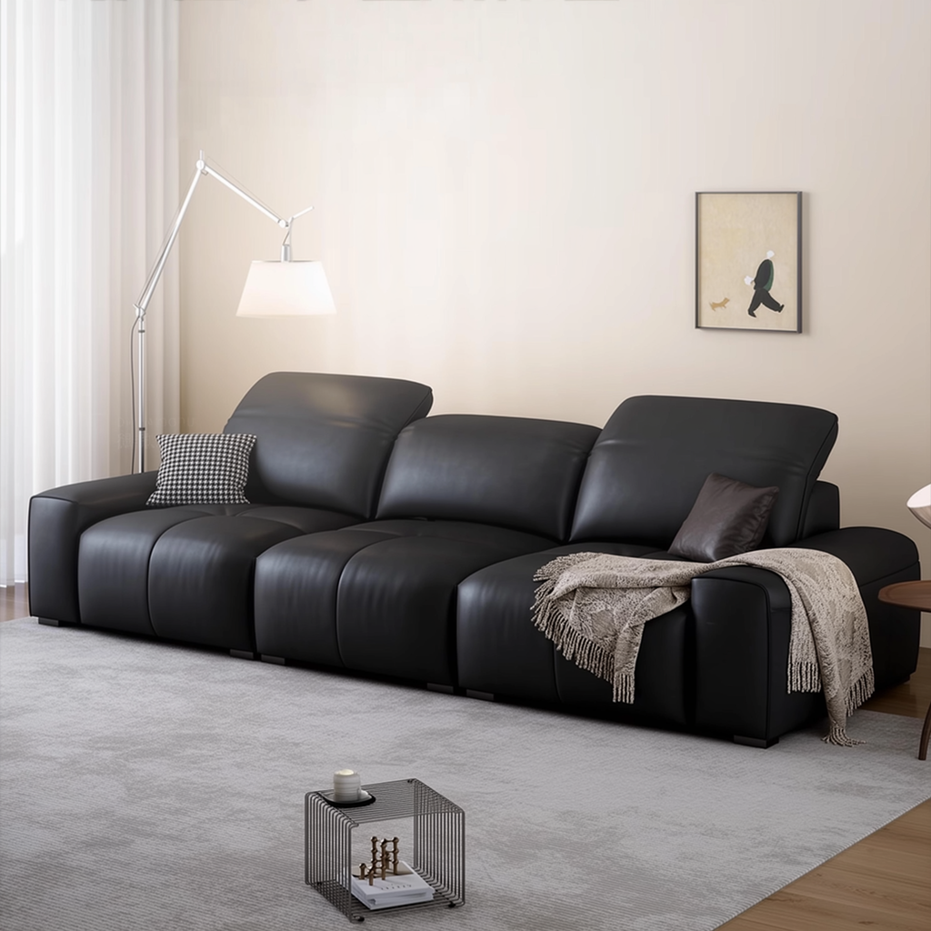 Nero Black Recliner Leather Lounge Sofa