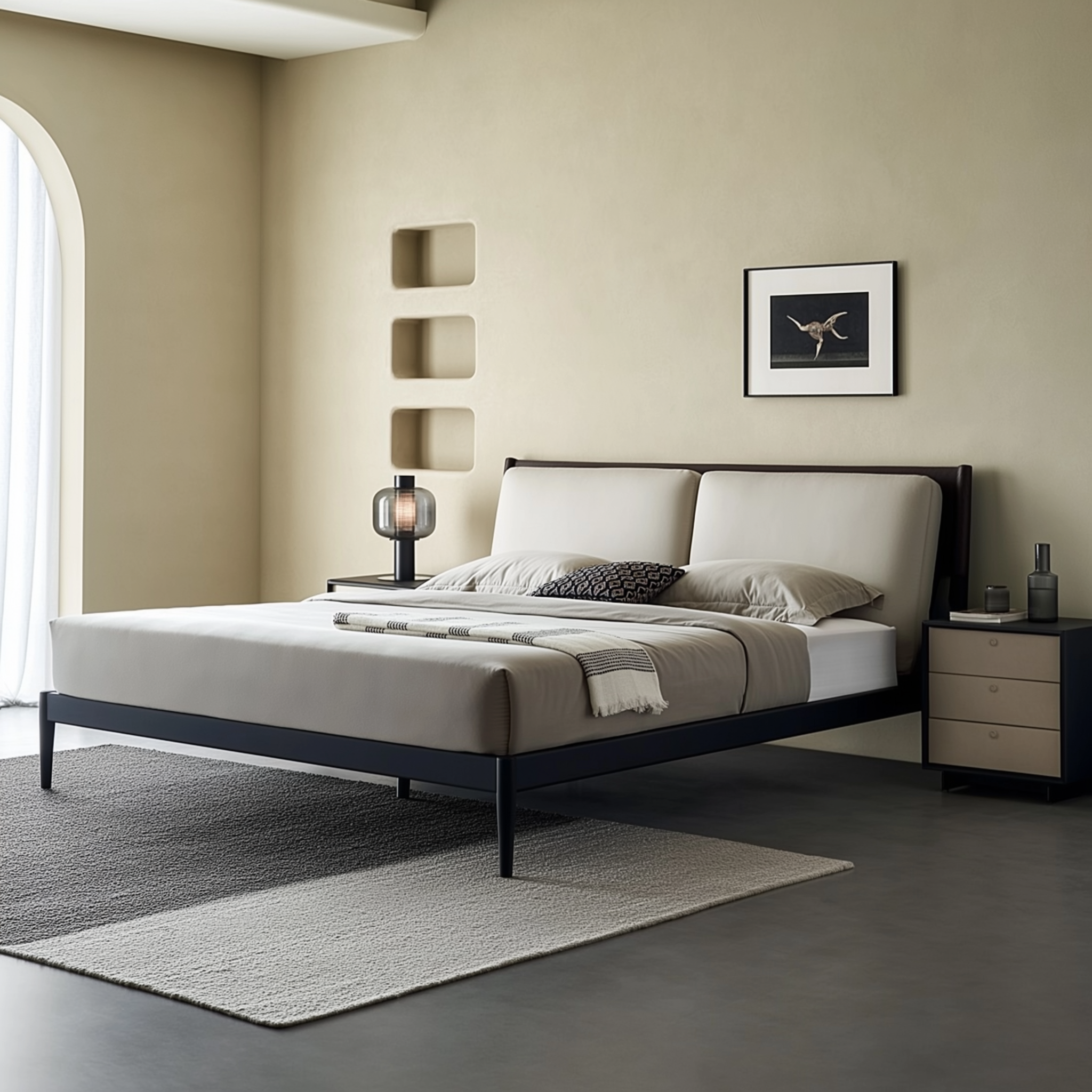 Truffle Cream Leather Bed