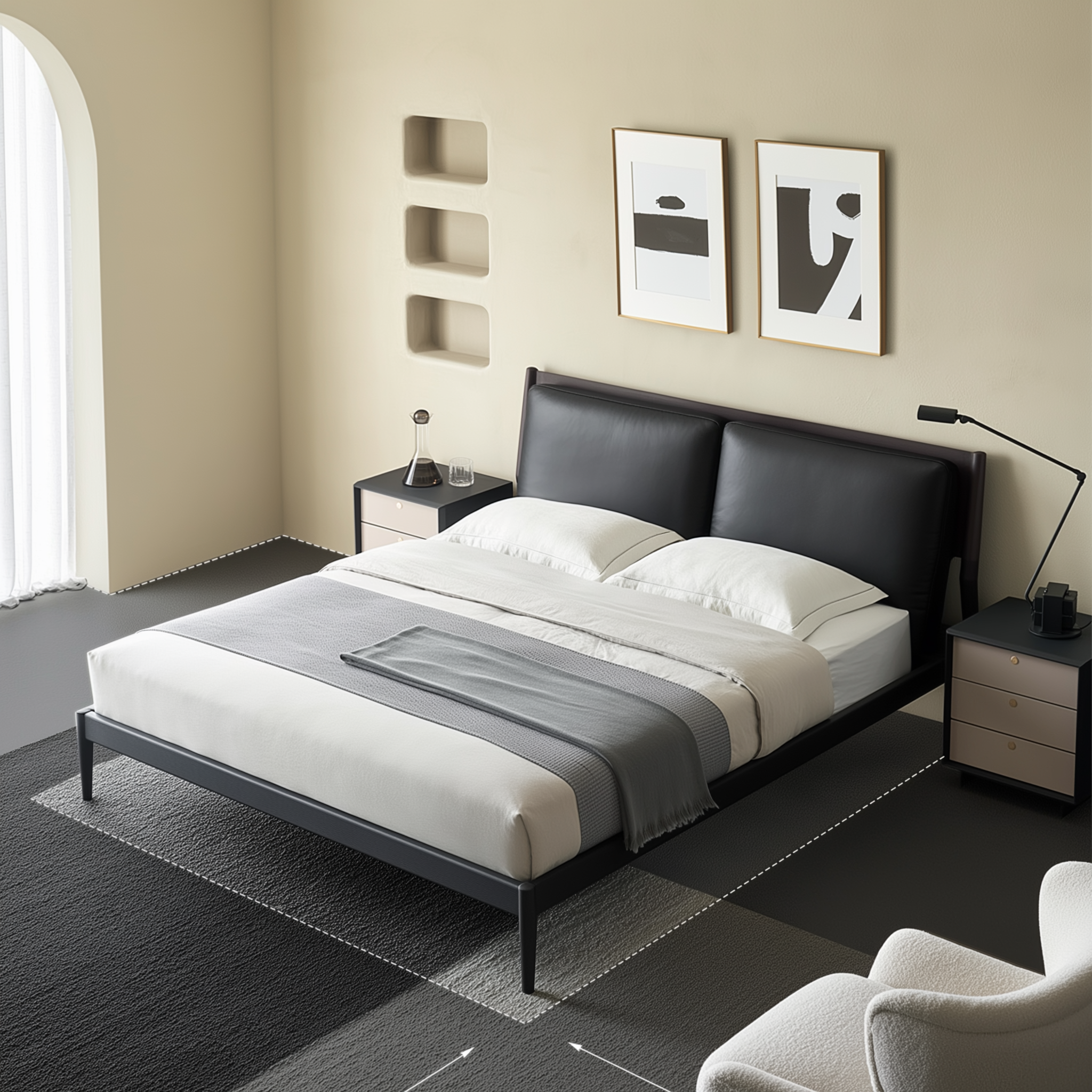 Truffle Cream Leather Bed