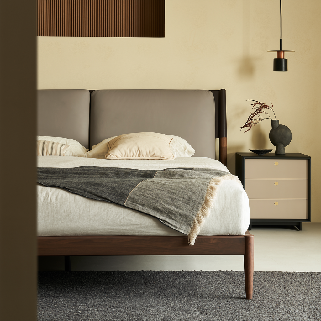 Truffle Cream Leather Bed