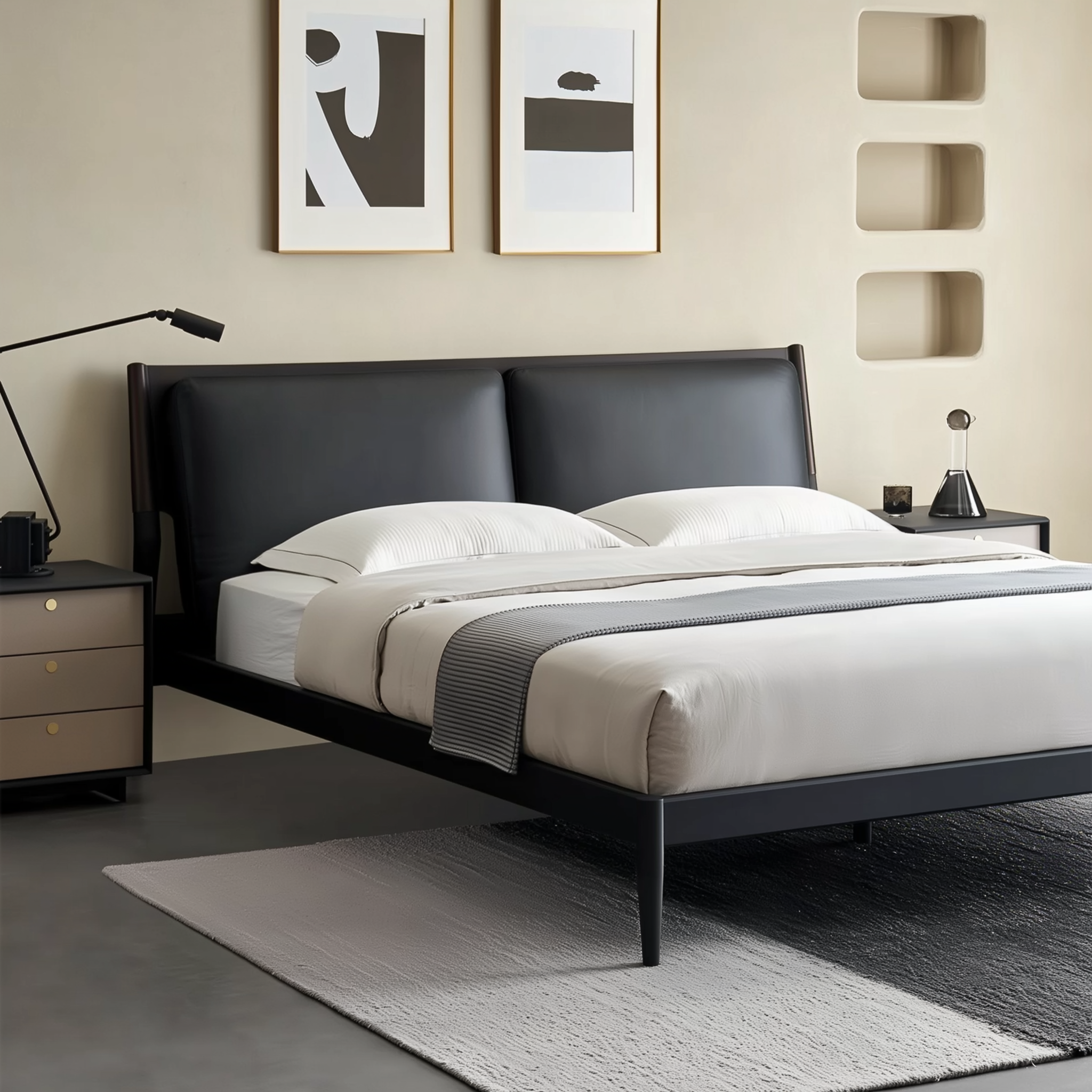 Truffle Cream Leather Bed