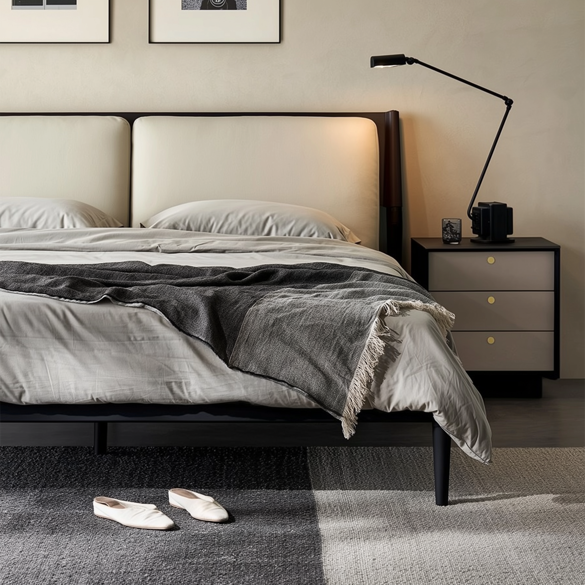 Truffle Cream Leather Bed