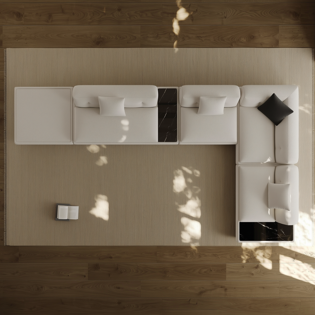 Silver Moon Boucle L-Shaped Sectional Sofa