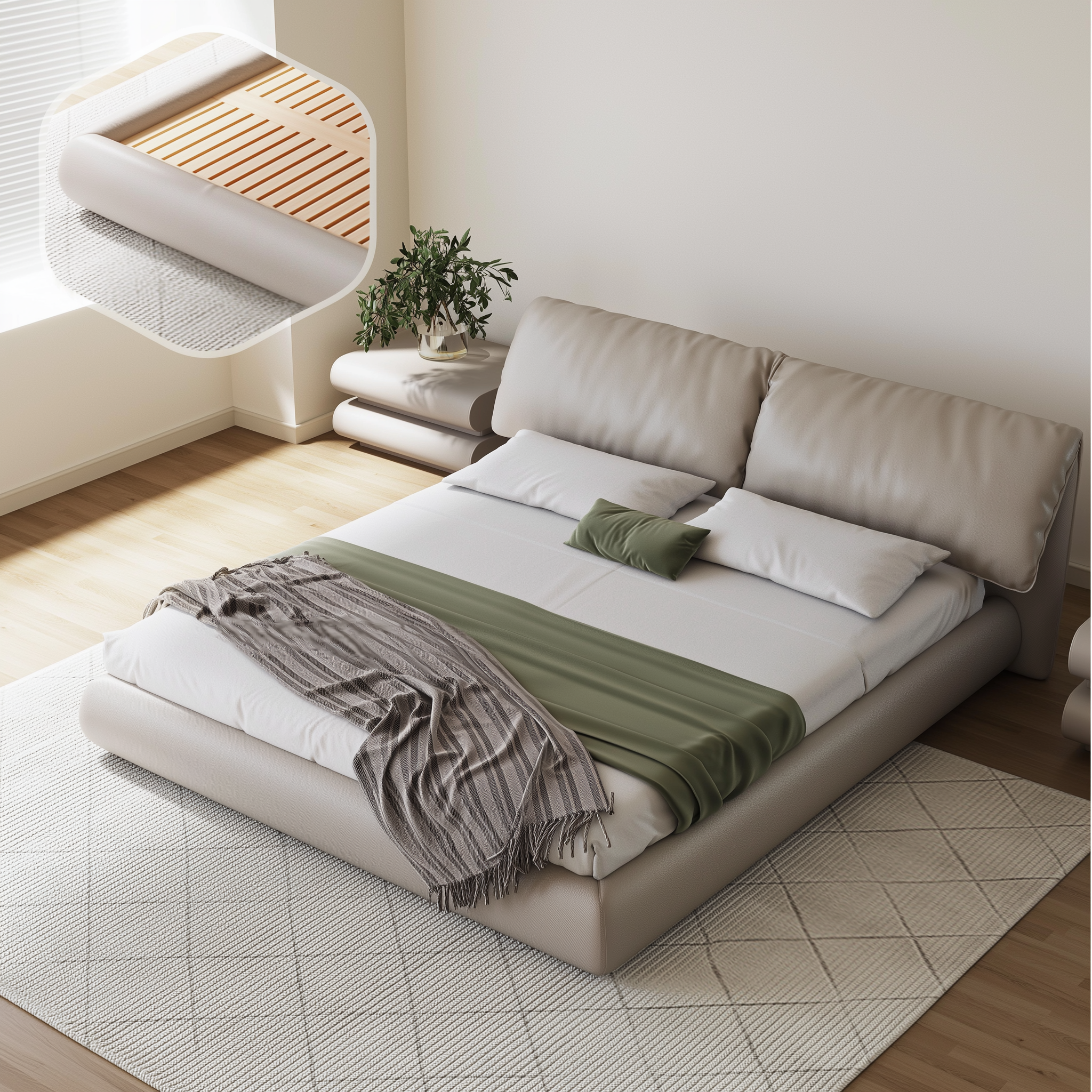 Butter Puff Leather Bed