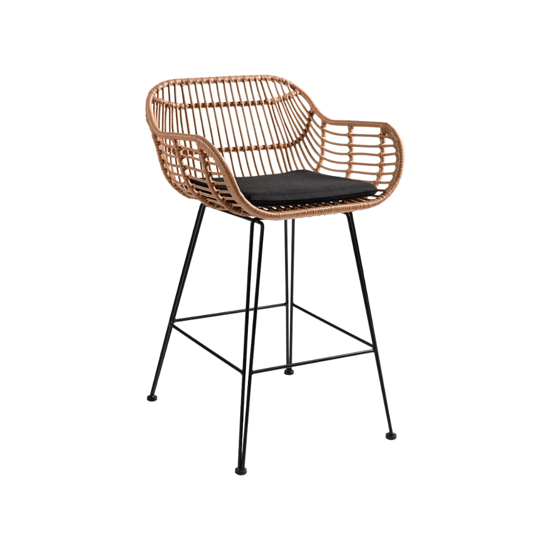 Tabouret de bar Jaipur avec accoudoirs | Noir 58 x 56 x 95 cm