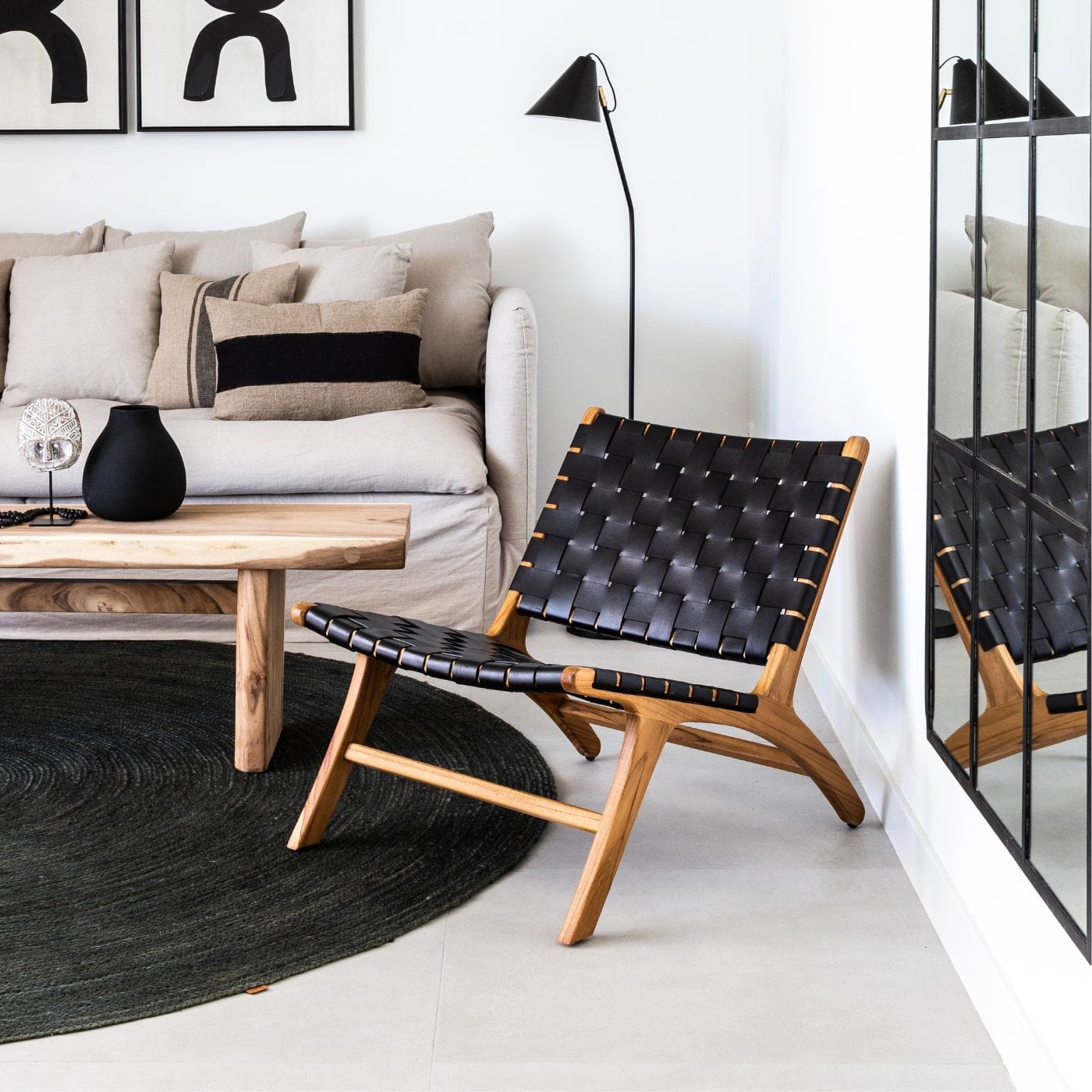 Fauteuil lounge en cuir noir