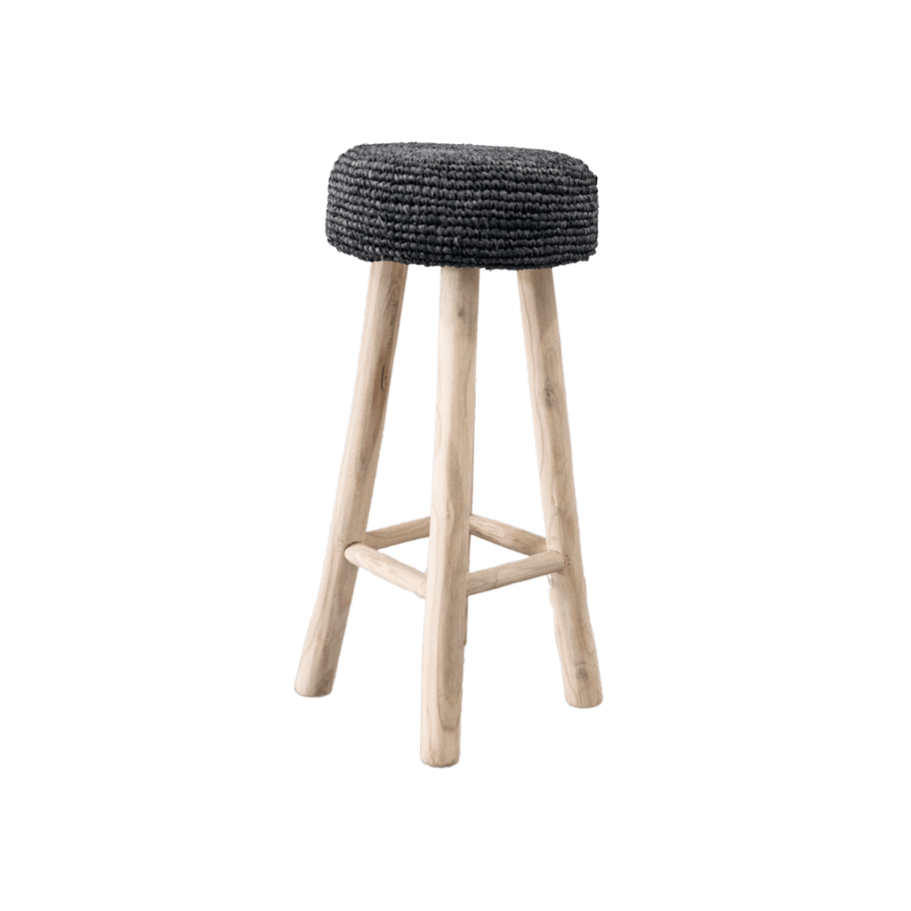 Tabouret de bar en raphia | Noir
