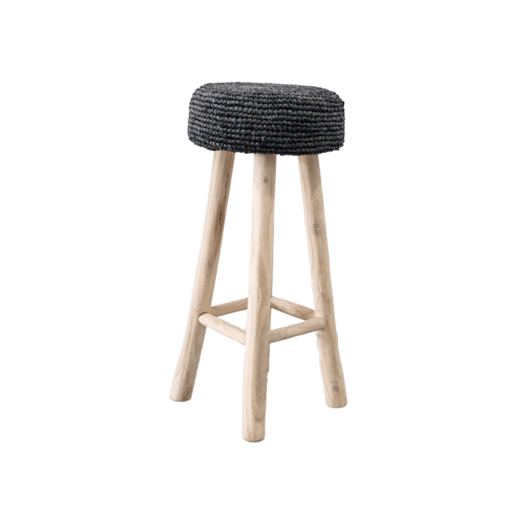 Tabouret de bar en raphia | Noir