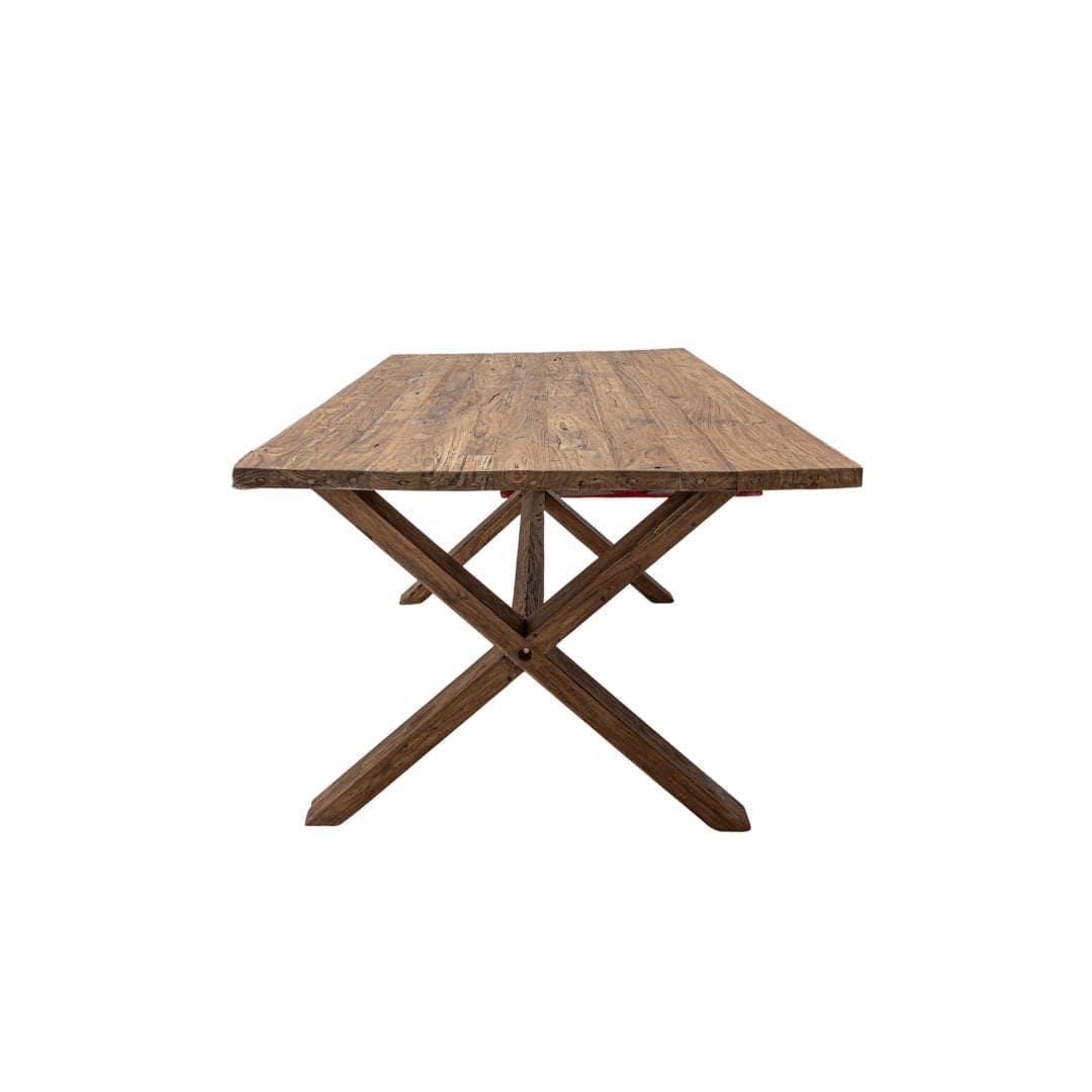Table de salle à manger en teck recyclé | Pieds en X | 200 x 100 x 75 cm